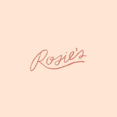 the word rozie's written in red ink on a pink background with an orange outline