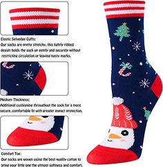 Children Christmas SocksHoliday socks for boys and girls. Featuring charming Christmas elks, Santa Claus, snowmen, adorable penguins, snowflakes, stars, Christmas trees, vibrant candy canes, and Santa hats. Perfect for spreading cheer this season!Size & PackingOur little kid socks fit 5-8 year old girls and 4-7 year old boys. Each exclusive gift box contains 4 pairs of funny kids socks.Quality MaterialOur novelty socks for kids are made of 80% Cotton, 15% Polyamide, and 5% Elastane to ensure the Cute Christmas Gift Socks, Multicolor Christmas Socks For Stocking Stuffers, Blue Christmas Socks For Stocking Stuffers, Adorable Penguins, Boys Christmas Gifts, Novelty Christmas Gifts, Best Secret Santa Gifts, Christmas Socks Gift, Food Socks