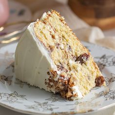 a piece of cake sitting on top of a white plate