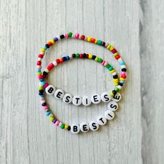 "Besties!! Share these colorful, dainty seed bead bracelet with your besties! They are so cute and perfect accessories to any outfits!  📌 This listing is for a set of 2 colorful seed beads boho bracelets 📌 Each bracelet is beautiful unique in its own way. We cannot guarantee they will look exact same as pictured 📌 CUSTOM BRACELET: If size other an 6.5\" is needed, please include the size needed!! 📌 These multi colorful confetti bracelets are double knotted and glued shut  📌 Each order is packing in a small drawstring bag ready to be given as a gift! 📌All order will be shipped within 1-2 business days of purchase  📌All order are handing with great care and checked thoroughly before it is shipped to you  📌 Caring Tips:  *Roll the bracelets up your hand to your writs. *I recommend kee Multicolor Casual Bracelets For Best Friend Gift, Casual Multicolor Bracelets For Best Friend Gift, Trendy Beaded Bracelets For Best Friend Gift, Casual Beaded Bracelets For Best Friend, Trendy Beaded Friendship Bracelets For Best Friend, Multicolor Beaded Bracelets For Best Friend, Cute Multicolor Friendship Bracelets With Tiny Beads, Trendy Beaded Bracelet For Best Friend, Beaded White Bracelet For Best Friend