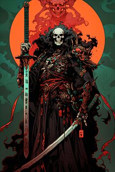 Undead Samurai, Japanese Art Samurai, Samurai Wallpaper, Japanese Pop Art, Dark Fantasy Artwork, Samurai Artwork, Scifi Fantasy Art, Skeleton Art, Knight Art