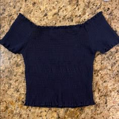 Aqua Navy Stretchy Off Shoulder Top Size Medium New With Tags Navy Short Sleeve Tops For Day Out, Navy Stretch Trendy Top, Navy Stretch Tops For Summer, Trendy Stretch Navy Top, Trendy Navy Stretch Top, Navy Trendy Tops For Spring, Trendy Navy Tops For Spring, Casual Navy Tops For Spring, Trendy Fitted Navy Tops