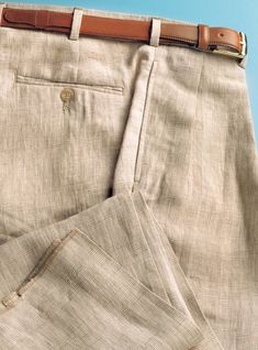 Cream and Nut Glen Plaid Trousers in Pure Linen Semi-formal Linen Bottoms For Spring, Spring Semi-formal Linen Bottoms, Straight Leg Linen Bottoms For Business, Classic Linen Bottoms For Semi-formal Occasions, Linen Straight Pants For Semi-formal Occasions, Classic Flax Pants For Workwear, Classic Semi-formal Linen Bottoms, Business Casual Linen Pants With Belt Loops, Business Straight Leg Linen Bottoms