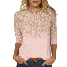 Summer Tops for Women 2024 Crewneck 3/4 Sleeve Tees Glitter Sparkly Shirts for Women Dressy Casual T Shirts Welcome to our store, I wish you a happy shopping Our products are produced in our own factory with various styles We offer various discounts, and we offer a 30-day quality guarantee please rest assured to place an order If you have any questions, please feel free to contact me, it is our honor to serve you SOMEONE ASKED Q: Is the quality of the clothes as described? A: Yes, if the product you receive is not as described, we are ready to give you a full refund. Q: How to choose the size? A: Dear Queen, please check our size chart, we suggest buy one two sizes larger. Thank you Womens clothes are made of soft stretch quick-drying high quality fabric. Pro-skin, elastic , durable, make Pink Sparkly Top, Plus Size Summer Tops, Summer Tie Dye, Sparkly Top, Pink Sparkly, Dressy Fashion, Womens Clothes, Round Neck Sweatshirts, Dressy Casual