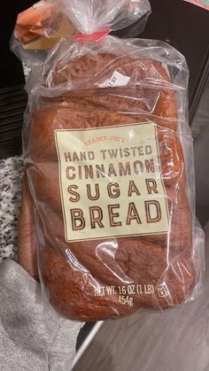 a bag of cinnamon sugar bread sitting on top of a counter