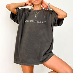 Say "Absolutely Yes" to confidence with our empowering Absolutely Yes Tee. Perfect for anyone seeking positivity, this minimalist quote shirt is a reminder of strength and motivation. PRODUCTION TIME: 1-3 days (Typically 2 days) SHIPPING TIME: 2-5 days (Typically 3 days) PRODUCT DESCRIPTION: Bella Canvas Unisex T-shirt This T-shirt features super soft cotton and excellent quality print. * 100% Airlume combed and ring-spun cotton(fiber content may vary for different colors) * Light fabric (4.2 oz Goth Mom Outfits, Birthday 24, Store Inspiration, Book Shirt, Oversized Tees, Mama T Shirt, Mama Shirts, Sarcastic Shirts, Girls Club