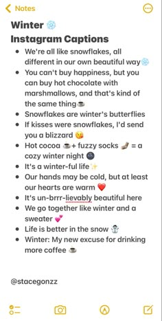 a text message with the words winter instagramn captions