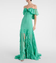 Off-shoulder corset silk gown in green - Costarellos | Mytheresa Pre-draped Strapless Silk Gown, Silk Floor-length Pre-draped Gown, Fitted Silk Dress With Pleated Bodice, Summer Evening Gown With Sweetheart Neckline, Summer Formal Evening Dress With Corset Back, Silk Pre-draped Dress With Lined Bodice, Luxury Silk Chiffon Wedding Dress, Fitted Silk Maxi Dress With Ruched Bodice, Silk Maxi Dress With Ruched Fitted Bodice