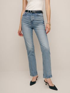 Just an honest pair of jeans. Shop the Cynthia Stretch High Rise Straight Jeans from Reformation, an ankle length jean with a fitted waist and relaxed leg. Color Palette Clothing, Reformation Jeans, High Rise Straight Jeans, Flamboyant Gamine, Stretch Denim Fabric, Ankle Length Jeans, Vintage Inspired Dresses, Denim Jacket Men, Best Jeans