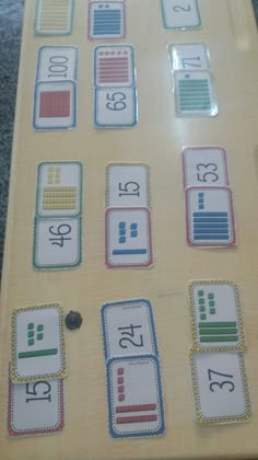 a table with numbers and place cards on it for the number line to be added