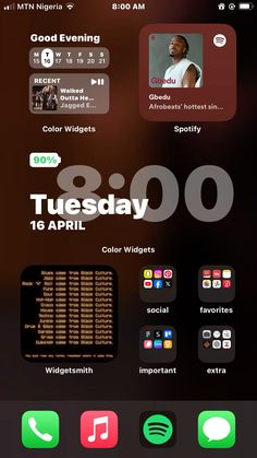 an iphone screen with the text 8 00 on it, and icons in different colors