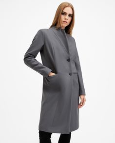 Keep it classic in the Sidney Coat. Made from a luxurious Italian cashmere wool-blend fabric and fitted to a timeless single-breasted silhouette. The stand collar defines the iconic, sophisticated shape – it's the perfect addition to your cold-weather wardrobe.  This coat is designed to a regular fit that is true to size Button closure Long sleeves Stand collar Knee length Single breasted Italian wool Two pockets One interior pocket Recycled fabrics Italian cloth – woven in Prato, Italy. Tailored Coat, Leather Jacket Black, Going Out Outfits, Short Suit, Cashmere Wool, The Stand, Hat Hairstyles, Cloth Bags, Stand Collar