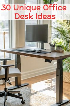 A modern home office with standing desk featuring an adjustable desk setup and memory settings, creating an aesthetic standing desk setup ideal for a home office design small space, pretty standing desk ideas, neutral home office ideas, and shared office desk ideas with two desks. Vari Standing Desk, Home Office With Stand Up Desk, Uplift Desk Home Office Ideas, Standing Desk Home Office Layout, Dining Table As Office Desk, Sit Stand Desk Home Office Layout, Shared Office Desk, Aesthetic Standing Desk, Home Office With Standing Desk