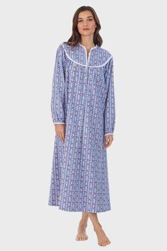 Classic Blue Tyrolean Stripe Flannel Nightgown Flannel Nightgown, Plus Size Designers, Sleepwear & Loungewear, Eyelet Lace, Old World Charm, Nightgowns, Night Shirt, Salzburg, Classic Blue