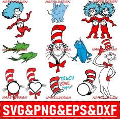 dr seuss and the cat in the hat svg clipart for teachers to use on