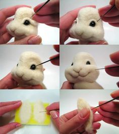 instructions for how to make a stuffed animal sheep with wool and felt ends, including thread