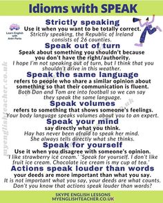 a poster with some words on it that say idioms with speak in different languages