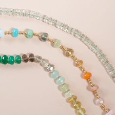 Experience the soothing energy of our Translucent Green Amethyst Heishi Necklace. Each gemstone showcases the gentle, healing properties of green amethyst, believed to enhance spiritual growth and inner peace. Embrace the subtle, translucent allure of this necklace, not just as an accessory, but as a source of calm and balance in your life. Elevate your style while nurturing your well-being with this exquisite piece  Length: 16 inches + 2 inch extension Stacked on emerald green beading thread wi Clear Gemstone Beads Jewelry For Healing, Healing Clear Gemstone Beads Jewelry, Clear Gemstone Necklaces For Healing, Spiritual Clear Gemstone Necklace, Adjustable Rondelle Crystal Necklace For Healing, Briolette Crystal Necklace With Gemstone Beads For Healing, Briolette Gemstone Beads Crystal Necklace For Healing, Healing Briolette Gemstone Beads Crystal Necklace, Adjustable Gemstone Necklaces For Healing