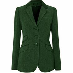 Herringbone Women's Jackets Coat Slim Fit Single Breasted Tweed Jacket Tailored | eBay Tailored Green Winter Suit, Green Winter Suits With Suit Collar, Green Single-breasted Tweed Jacket For Fall, Classic Green Winter Suits, Fitted Green Tweed Jacket With Welt Pockets, Fitted Green Single-breasted Tweed Jacket, Fitted Green Long-sleeved Tweed Jacket, Green Tweed Outerwear For Office, Winter Workwear Suits With Herringbone Pattern