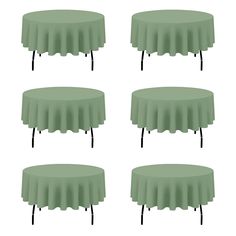 four round tables with green covers on them