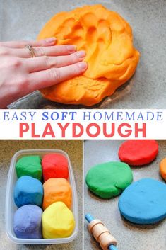 homemade playdoughs made with soft dough and colored clay for kids to make