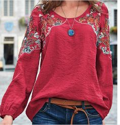 New Spring/Summer Casual Loose fitting Women's Embroidered Ethnic Style Top Casual Resham Embroidery Blouse For Spring, Casual Resham Embroidered Blouse For Spring, Casual Blouse With Resham Embroidery, Spring Bohemian Top With Intricate Embroidery, Casual Resham Embroidery Long Sleeve Top, Casual Long Sleeve Resham Embroidered Top, Casual Embroidered Top With Intricate Embroidery For Spring, Casual Summer Blouse With Embroidered Neckline, Bohemian Embroidered Summer Top