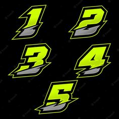 stickers for the number five car, with lightning and numbers on them in yellow