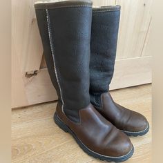 UGG | Shoes | Flaw Ugg Brooks Brown Leather Shearling Tall Boots 8 | Poshmark Tall Boots, Womens Uggs, Ugg Shoes, Winter Rain, Rain Boots, Brown Leather, Tights, Heat, Boots