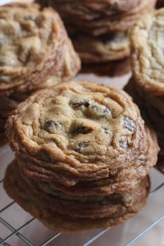 chocolate chip cookies on a cooling rack ready to be baked in the oven or eaten