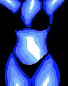 an abstract painting of a woman's stomach in blue and white colors on a black background