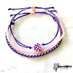 This royal purple & pink checkered wax cord bracelet pack is the perfect gift for anyone in your life! You will receive all 3 bracelets pictured.  Completely waterproof, adjustable so it will fit any size wrist. Just pull to close. All of my friendship bracelets are made with 100% cotton embroidery floss & my water proof jewelry is made with 100% waxed polyester cord. Any other supplies I use are all natural & eco friendly & everything is made in a smoke-free & pet-free home! Wax Cord Bracelet, Bracelet Pack, Pink Checkered, Hippie Bracelets, Keepsake Jewelry, Cord Bracelet, Cotton Embroidery, Beautiful Stickers, Royal Purple