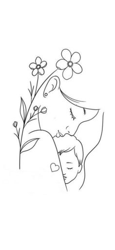 a drawing of a mother holding her child in her arms and flowers growing out of it