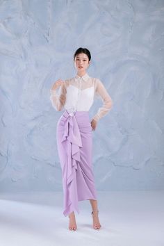 Lavender Sarong Ruffled Silk Midi Skirt | MEAN BLVD Pre-draped Long Skirt For Party, Elegant Draped Pleated Skirt, Elegant Tiered Skirt For Cocktail, Elegant Tiered Skirt For Cocktail Occasions, Elegant Tiered Cocktail Skirt, Elegant Draped Lined Skirt, Asymmetrical Ruffled Draped Skirt For Evening, Asymmetrical Draped Skirt With Ruffles For Evening, Asymmetrical Ruffled Skirt For Evening