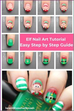 Elf Nails Christmas, Elf Nails Designs, Elf Nail Art, Christmas Nails Elf, Elf Nails, Holiday Activity For Kids, Art Tutorial For Beginners, Diy Christmas Nail Art, Classy Nail Art Ideas