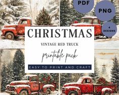 christmas vintage red truck printable pack - easy to print and craft digital collages