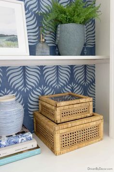 I also love decorative boxes like these rattan boxes they are great for stylish storage on living room shelves or anywhere else in your home. Click the link for 19 more home organization ideas for a clutter free home!