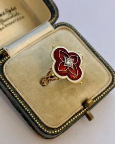 A Beautiful Red and White Enamel & Diamond Ring Circa 1800s | Etsy Formal Round Enamel Diamond Ring, Victorian Style Hallmarked Enamel Ring For Anniversary, Antique Red Signet Ring For Anniversary, Art Deco Enamel Rings For Formal Occasions, Vintage Enamel Ring With Rose Cut Diamonds As Gift, Vintage Enamel Ring With Rose Cut Diamonds For Gift, Antique Enamel Ring As A Gift, Classic Red Intaglio Jewelry, Art Deco Enamel Ring As A Gift