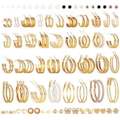 PRICES MAY VARY. Gold earring set: You will get 55 Pairs of different style and size, including pearl earrings, chunky hoop earrings, big hoops, small hoops, stud earrings, twisted earrings, rectangular earrings. These gold hoops will bring you a better wearing experience, suitable for women of all ages. Quality materials: Gold hoop earrings are made of high quality alloy, lightweight and durable. The surface is highly polished, free of lead and nickel, not easy to fade, hypoallergenic to wear, Amazon Earrings, Gold Earring Set, Twisted Earrings, Rectangular Earrings, Gold Earrings For Women, Chunky Hoop Earrings, Earrings Big, Business Trip, Birthday Party Gift