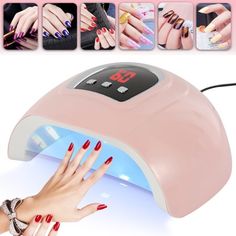 54w 18 LED Features: Sunshine nail dryer, comfortable eye contact, relieve burning sensation. This product uses double-core 365 405nm LED lamp beads, which can quickly dry UV glue/extension glue/led glue. The sunlight manicure and phototherapy machine will not blacken your hand or hurt it. Infrared sensors will start themselves when handed into the nail lamp. 18pcs strategically placed LEDs, no dead-zone, more free. Its common 30s, 60s, 90s timers let you control the curing time with each layer. Nail Art Machine, Light Nail Polish, Acrylic Nail Drill, Nail Polish Dryer, Fast Nail, Light Nail, Pedicure Supplies, Uv Nail Lamp, Beauty Vibes