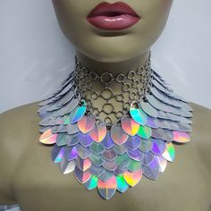 please view https://www.etsy.com/shop/Clearmilkdesign  so that you can find more Unique personalized design and follow my shop,you will see my new arrival design The closure is Lobster claw Adjustable Chain Transform your look with our Iridescent Rainbow Alloy Scalemail Choker Collar - a mesmerizing and enchanting piece that captures the whimsical allure of dragon scales. This unique choker, crafted with iridescent rainbow alloy scales, adds a touch of fantasy and magic to your ensemble. Perfect Dragon Scales, Scalemail Earrings, Scalemail Necklace, Scale Chainmail, Iridescent Scales, Metal Chainmail Choker Necklace, Silver Metal Chainmail Choker, Scale Mail, Magical Accessories