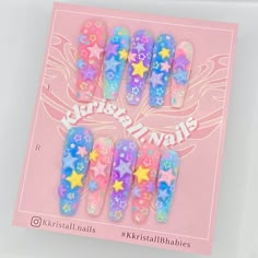 Kidcore Nails, Nail Art Designs Diy, Pretty Gel Nails, Really Cute Nails, Kawaii Nails, Nails Desing, Pastel Nails, Cute Nail Art