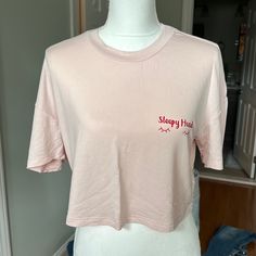 Excellent Condition!! Never Worn!! Missguided Pale Pink Sleepy Head Cropped Tee Shirt; Approximately 16” Long (From Top Of Shoulder To Bottom Hem); 96% Viscose, 4% Elastane; Size 4 Cotton Sleep Tops With Graphic Print, Cute Graphic Print Tops For Sleep, Cute Graphic Print Sleep Tops, Spring Sleep T-shirt With Crew Neck, Spring Sleepwear T-shirt With Crew Neck, Pink Relaxed Fit Sleep Tops, Graphic Print Sleep Tops With Crew Neck, Crew Neck Sleep Top With Graphic Print, Graphic Print Crew Neck Top For Sleep