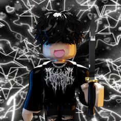 a lego figure holding a knife and wearing a black shirt