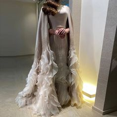 Dreamy Vow Luxury Dubai Mermaid Nude Evening Dresses with Cape Sleeves Tiered Ruffles Arabic Women Wedding Party Gowns SS440 Dresses With Cape Sleeves, Nude Evening Dresses, Arabic Women, Simple Evening Dress, Yellow Evening Dresses, Grey Evening Dresses, Silver Evening Dress, Champagne Evening Dress, Green Evening Dress