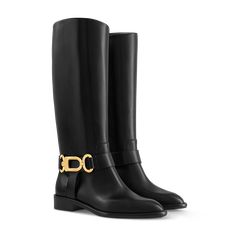 LOUIS VUITTON® - Westside Flat High Boot - Black Flat High Boots, Luxury Boots, Heart Shoes, Model Features, Girly Shoes, Louis Vuitton Boots, Louis Vuitton Shoes, Equestrian Style, Designer Boots