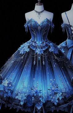 #dress #balldress #ball #girl #blue #bluedress Fantasy Ball Dress, Blue Dress To Impress, Ball Room Dress, Blue Fantasy Dress, Fantasy Ballgown, Blue Fancy Dress, Princess Dress Blue, Gown Aesthetic, Floral Dress Blue