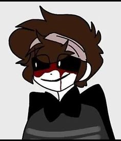 an animated drawing of a person wearing glasses and a black shirt with a red spot on it's face