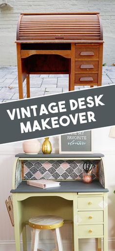 an old desk with the words vintage desk makeover over it