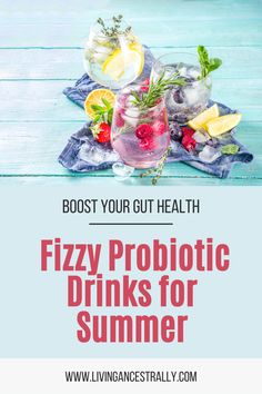 two glasses filled with fizzy probiotic drinks for summer