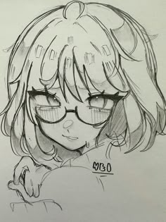 a drawing of a girl with glasses on her face